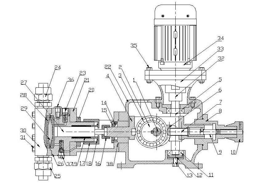 液壓式隔膜計(jì)量泵裝配圖 液壓式隔膜計(jì)量泵裝配圖